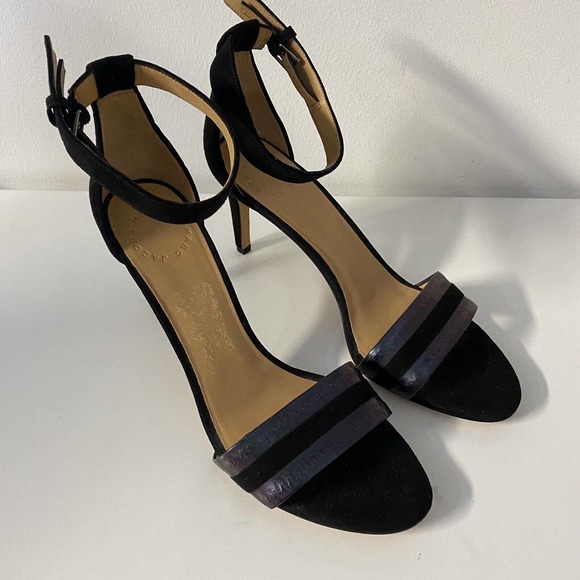 Marc Jacobs Sandal Open Toe Ankle Strap Slim Heel Black Purple Iridescen… - Picture 3 of 9